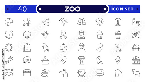 Zoo Outline Icon Set – Wildlife, Animals and Safari Vector Symbols.