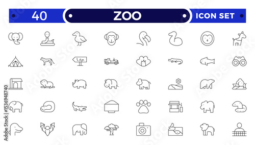 Zoo Outline Icon Set – Wildlife, Animals and Safari Vector Symbols.