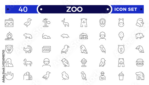 Zoo Outline Icon Set – Wildlife, Animals and Safari Vector Symbols.