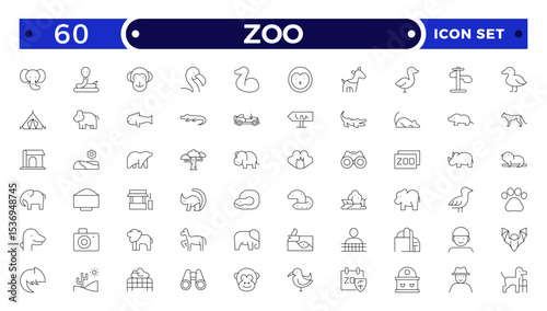 Zoo Outline Icon Set – Wildlife, Animals and Safari Vector Symbols.