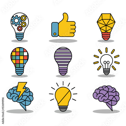 Collection of creative idea light bulbs isolated on white background