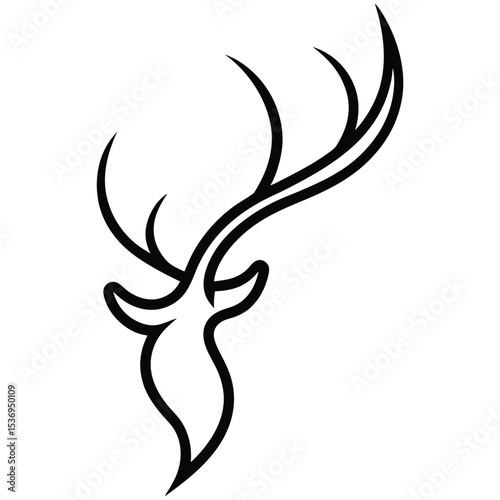 One Sided Curved Deer Antler in Calligraphic Line Style