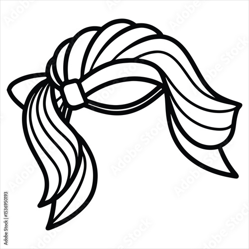 Line art illustration of a side ponytail hairstyle isolated on white background