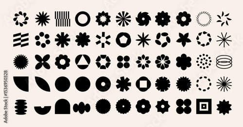 Brutalism elements. Abstract geometric shapes, contemporary creative figures, simple graphic, design minimal objects, modern minimalism, black silhouettes, garish vector isolated flat set