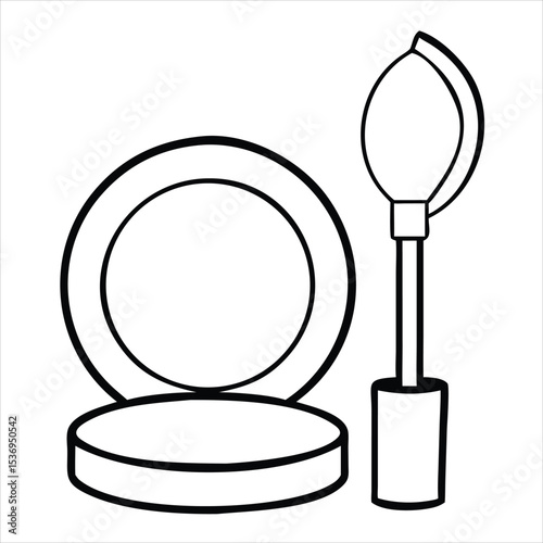 Cosmetic pot and applicator icon isolated on white background