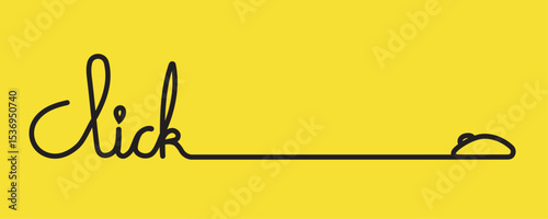 Mouse click slogan on yellow background. editable line art. Vector illustration EPS 10.