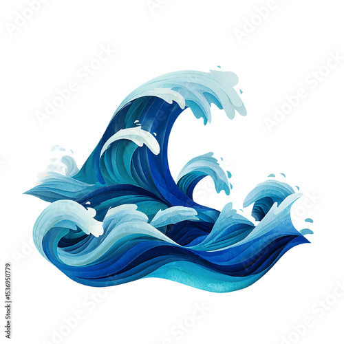 Ocean wave illustration blue sea waves art graphic design water ocean currents marine life design element on transparent background