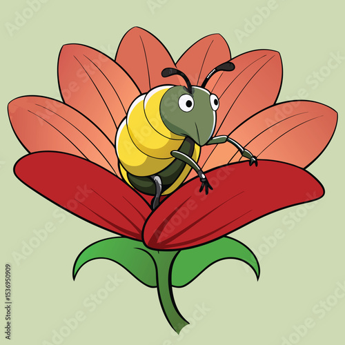 A Realistic Beetle Crawling Over a Flower Petal – Close-Up Nature Illustration for Entomology and Botany Projects 