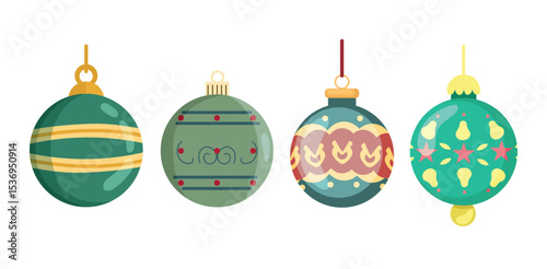Christmas tree toy ball. Flat vector clipart, illustration with isolated background.