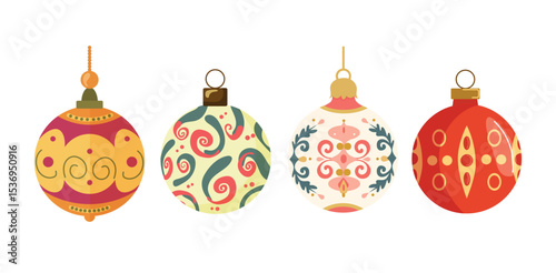 Christmas tree toy ball. Flat vector clipart, illustration with isolated background.