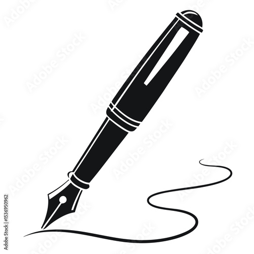 Black fountain pen vector illustration, an isolated writing tool for office or school