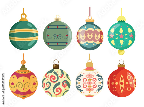 Christmas tree toy ball. Flat vector clipart, illustration with isolated background.