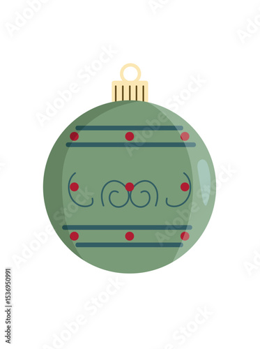 Christmas tree toy ball. Flat vector clipart, illustration with isolated background.