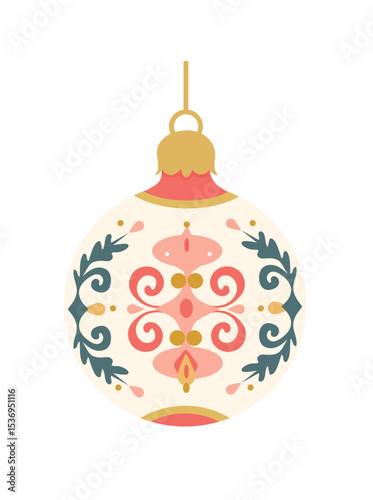Christmas tree toy ball. Flat vector clipart, illustration with isolated background.