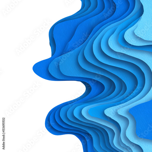 Abstract blue layered paper cut background wallpaper design for desktop and phone screens aesthetic art on transparent background