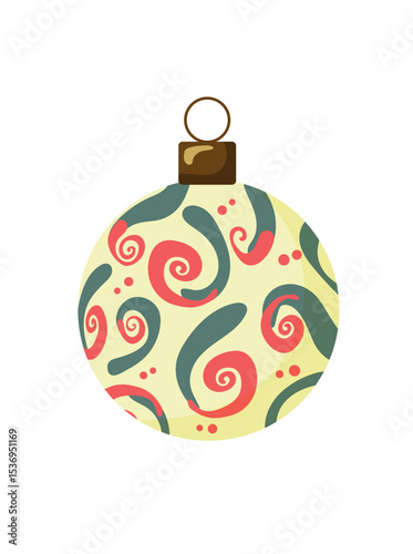 Christmas tree toy ball. Flat vector clipart, illustration with isolated background.