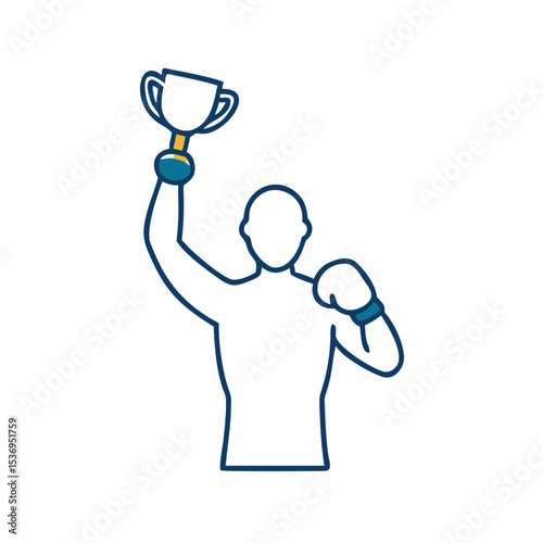 Boxer celebrating victory by raising trophy, perfect for sports awards and competition recognition