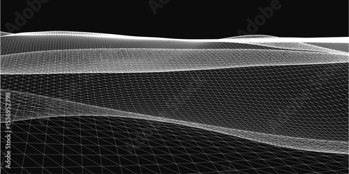 Black and white abstract background with wavy lines resembling snow-covered landscapes. The graphical effect creates a dynamic, flowing pattern with high contrast.