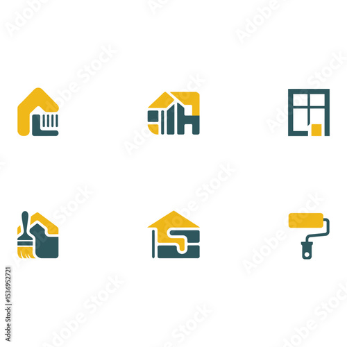 Collection of house and home improvement icons on white background