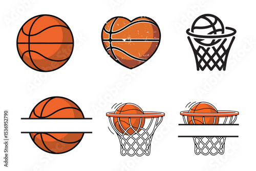 Basketball Icons with Hoop Heart
