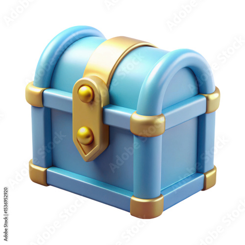 3d render cartoon treasure chest blue and gold