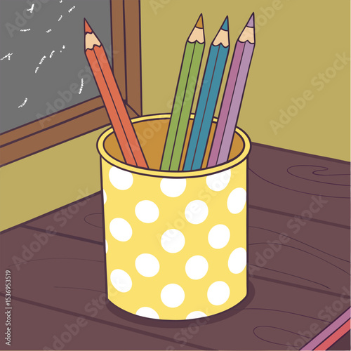 Back to school concept: a colorful group of sharpened pencils in a holder