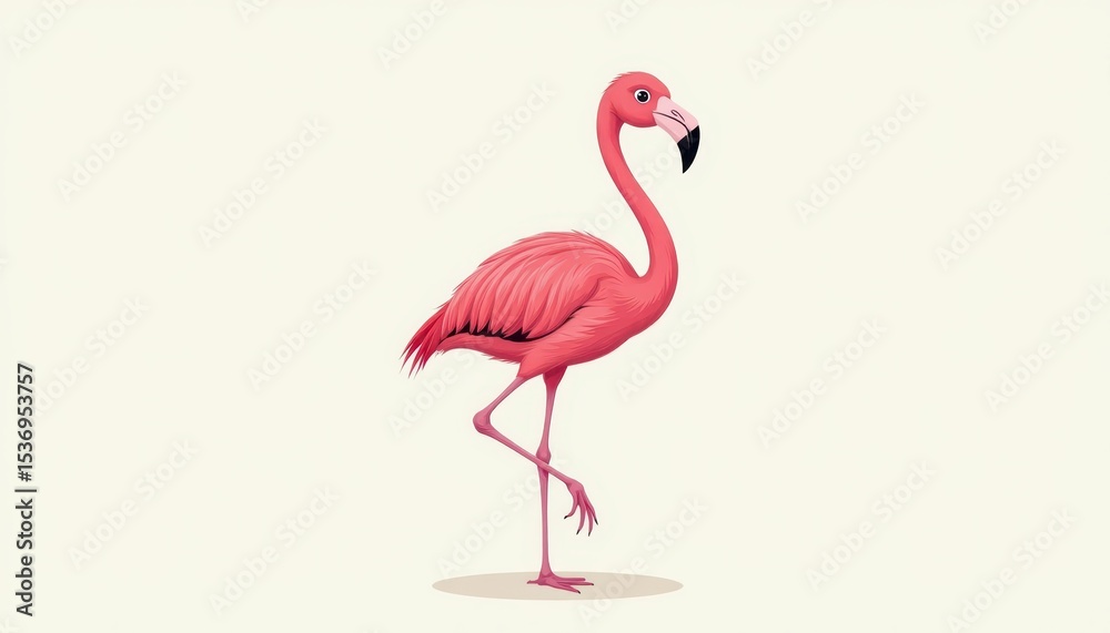 Fototapeta premium Elegant pink flamingo, a study of grace and beauty on pristine white background