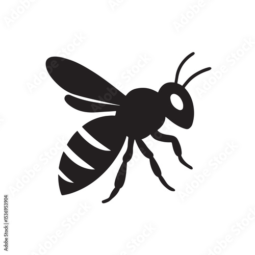 Minimalist Silhouette of a Flying Bee in Side View