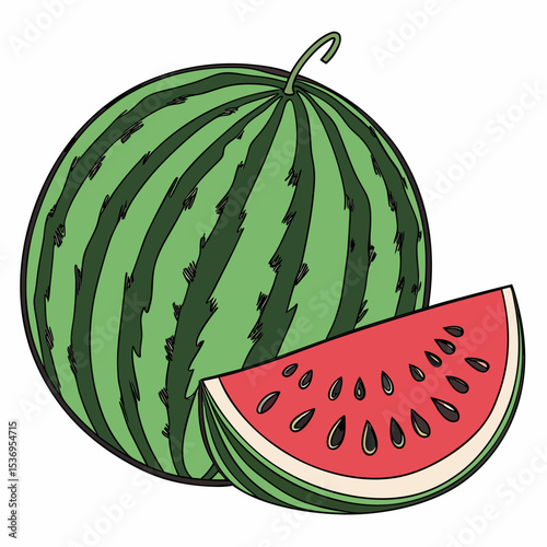 Ripe watermelon and juicy piece on a white. Isolated