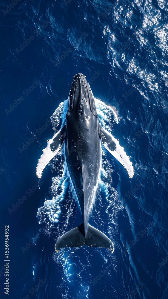 Naklejka premium Whale Seen from Above in Open Ocean