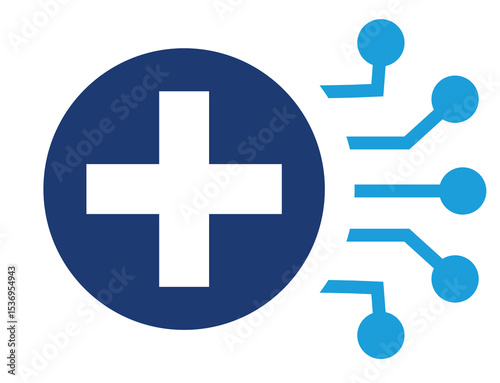 Futuristic healthcare AI concept background. Medical icon like DNA, heart, stethoscope and first aid kit on gray symbolizing digital health,