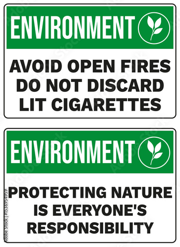 Environmental Safety Sign Bundle - Prevent Fires, Do Not Discard Lit Cigarettes - Protect Nature Sign