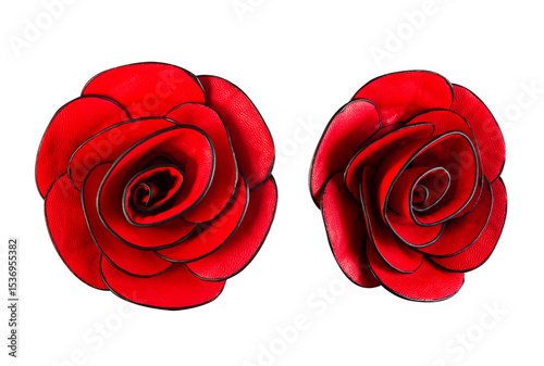 Isolated photo of red leather rose on white background.