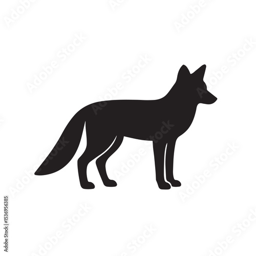 Silhouette of Fox Standing Alertly on White Background Vector Art