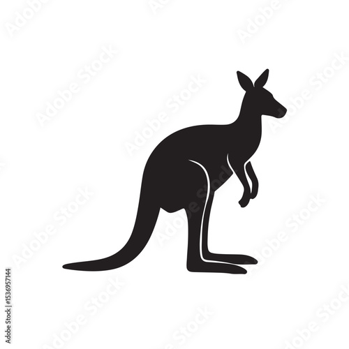 Silhouette of Kangaroo Standing Still on White Background Vector