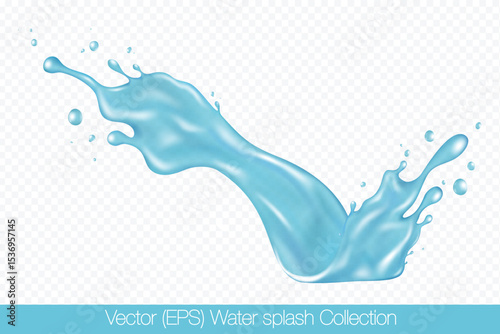 Realistic blue detergent splash with droplets isolated on transparent background, vector (EPS) illustration. Transparent blue liquid frozen motion illustration, layered, eazy to edit