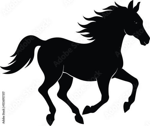 Running Horse Silhouette . Elegant Galloping Horse Vector