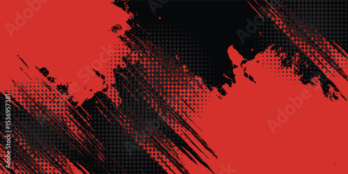 Black and Red Grunge Brush Background with Halftone Effect