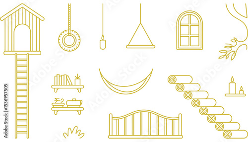Vector illustration of a vintage baby's room interior design with furniture, a bed, and a toy cat