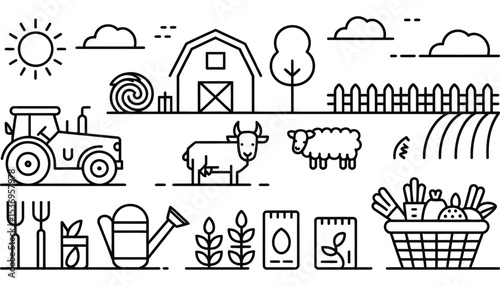 Gardening tools vector icon set for online shopping and e-commerce design