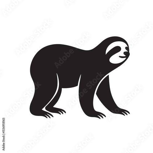 Black Silhouette of a Standing Sloth with Gentle Expression