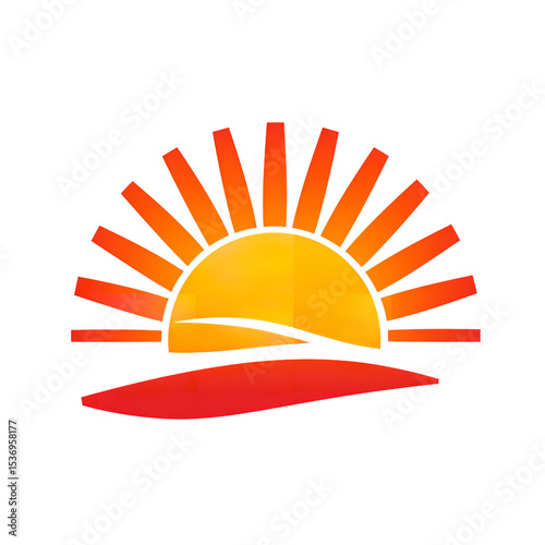 Sunset sunrise vector graphic illustration summer sun rays light bright orange yellow design icon logo 100 on transparent background
