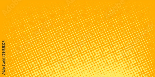 Yellow orange halftone background. Retro comic grain texture. Pixilated dots cartoon wallpaper. Pop art faded gradient pattern.