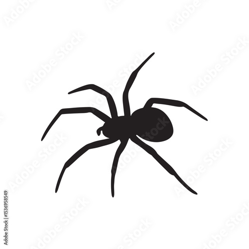 Black Silhouette of a Spider with Eight Legs on White