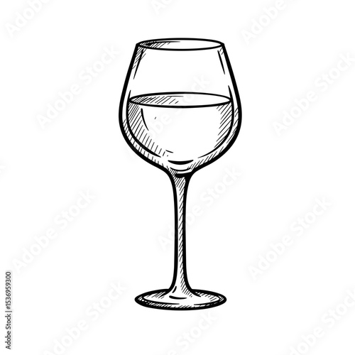Wine glass with water in hand-drawn style on a white background  