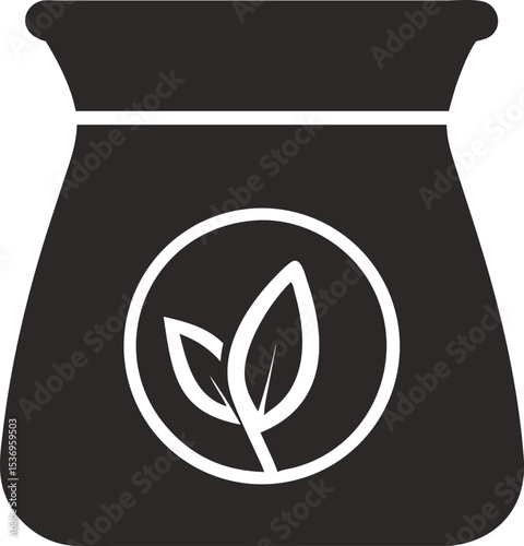Black bag of herbal tea leaves natural product packaging design silhouette vector illustration symbol