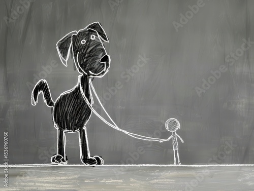 A drawing of a dog and a person