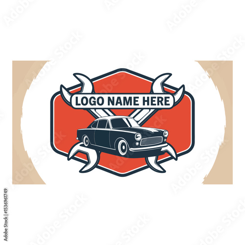 Classic car and wrench logo design for automotive repair service