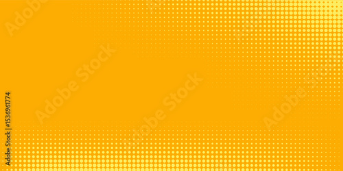 Yellow orange halftone pattern. Retro comic gradient background. Square pixilated dot cartoon texture. Pop art faded gradient pattern. Vector backdrop.