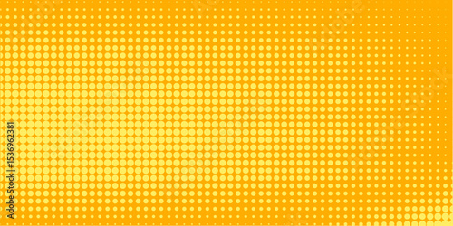 Yellow orange halftone pattern. Retro comic gradient background. Square pixilated dot cartoon texture. Pop art faded gradient pattern. Vector backdrop.